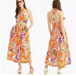 J. Crew Women's Orange Aja Paisley Silk Halter Sarong Maxi Dress Size 8 NWT